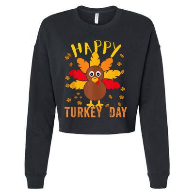 Happy Turkey Day Thanksgiving Cute Cropped Pullover Crew