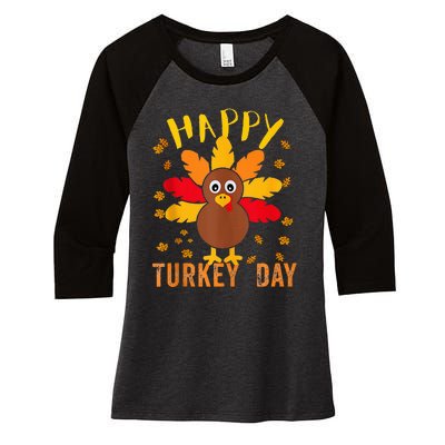 Happy Turkey Day Thanksgiving Cute Women's Tri-Blend 3/4-Sleeve Raglan Shirt