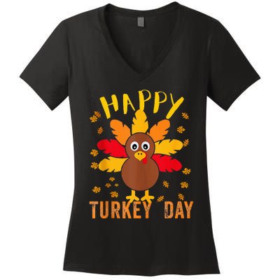 Happy Turkey Day Thanksgiving Cute Women's V-Neck T-Shirt