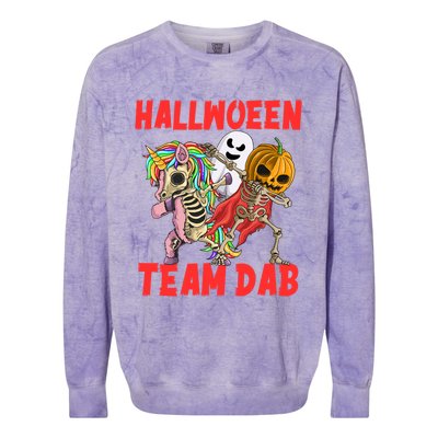 Halloween Team Dab Zombie Unicorn And Skeleton Pumpkin Great Gift Colorblast Crewneck Sweatshirt