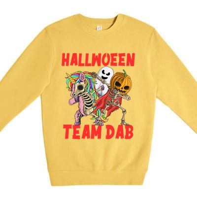 Halloween Team Dab Zombie Unicorn And Skeleton Pumpkin Great Gift Premium Crewneck Sweatshirt