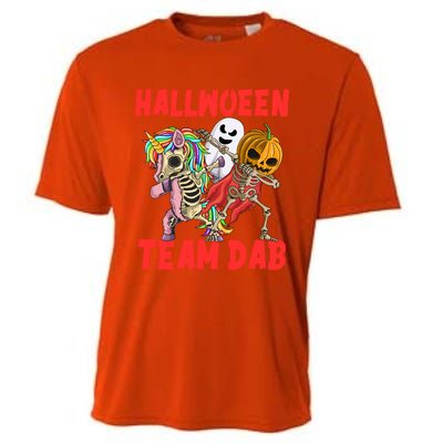 Halloween Team Dab Zombie Unicorn And Skeleton Pumpkin Great Gift Cooling Performance Crew T-Shirt