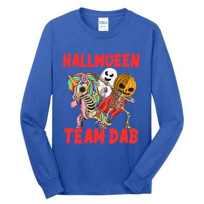 Halloween Team Dab Zombie Unicorn And Skeleton Pumpkin Great Gift Tall Long Sleeve T-Shirt