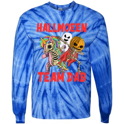 Halloween Team Dab Zombie Unicorn And Skeleton Pumpkin Great Gift Tie-Dye Long Sleeve Shirt