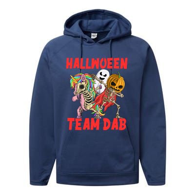 Halloween Team Dab Zombie Unicorn And Skeleton Pumpkin Great Gift Performance Fleece Hoodie