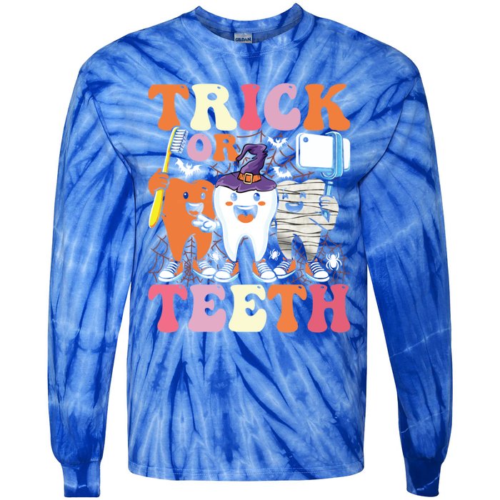 Halloween Treat Dentist Trick Or Th Funny Dental Gift Tie-Dye Long Sleeve Shirt