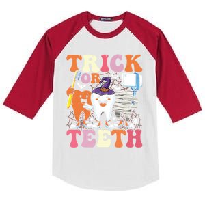 Halloween Treat Dentist Trick Or Th Funny Dental Gift Kids Colorblock Raglan Jersey