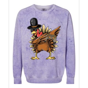 Happy Thanksgiving Dabbing Gamer Turkey Cool Gift Colorblast Crewneck Sweatshirt