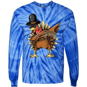 Happy Thanksgiving Dabbing Gamer Turkey Cool Gift Tie-Dye Long Sleeve Shirt