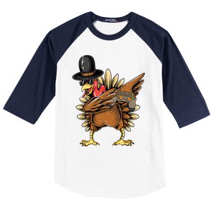 Happy Thanksgiving Dabbing Gamer Turkey Cool Gift Baseball Sleeve Shirt