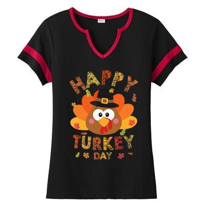 Happy Turkey Day 2024 Autumn Fall Thanksgiving Family Ladies Halftime Notch Neck Tee