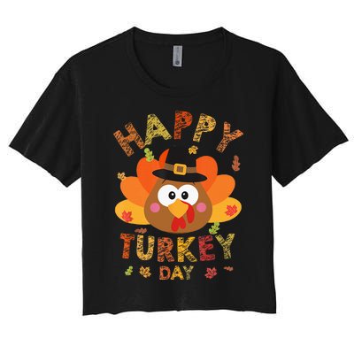 Happy Turkey Day 2024 Autumn Fall Thanksgiving Family Women's Crop Top Tee