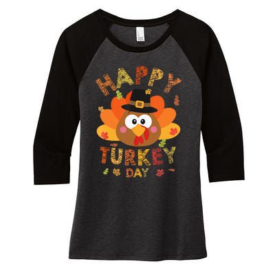 Happy Turkey Day 2024 Autumn Fall Thanksgiving Family Women's Tri-Blend 3/4-Sleeve Raglan Shirt