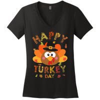 Happy Turkey Day 2024 Autumn Fall Thanksgiving Family Women's V-Neck T-Shirt