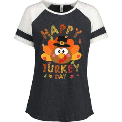 Happy Turkey Day 2024 Autumn Fall Thanksgiving Family Enza Ladies Jersey Colorblock Tee