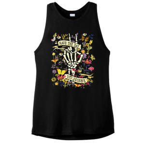 Have The Day You Deserve Skeleton Peace Hand Sign Floral Ladies PosiCharge Tri-Blend Wicking Tank