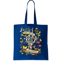 Have The Day You Deserve Skeleton Peace Hand Sign Floral Tote Bag