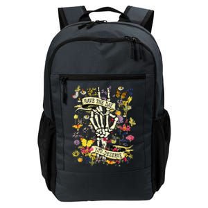 Have The Day You Deserve Skeleton Peace Hand Sign Floral Daily Commute Backpack