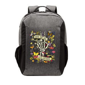 Have The Day You Deserve Skeleton Peace Hand Sign Floral Vector Backpack