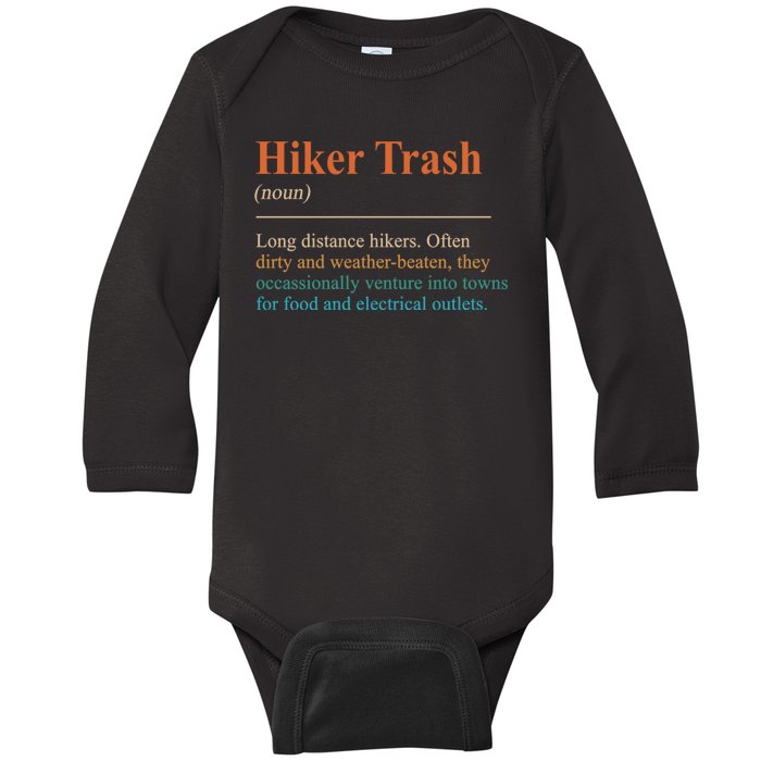 Hiker Trash Definition Funny Hiking Lover Hiking Trail Baby Long Sleeve Bodysuit