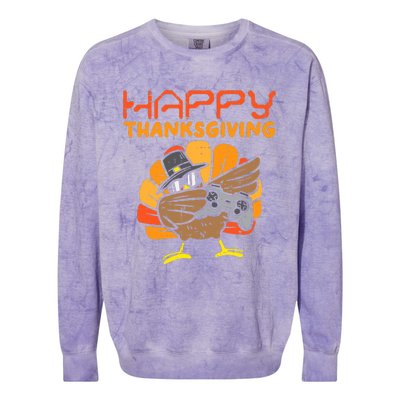 Happy Thanksgiving Dabbing Dance Gamer Turkey Colorblast Crewneck Sweatshirt