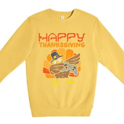 Happy Thanksgiving Dabbing Dance Gamer Turkey Premium Crewneck Sweatshirt