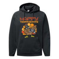 Happy Thanksgiving Dabbing Dance Gamer Turkey Performance Fleece Hoodie