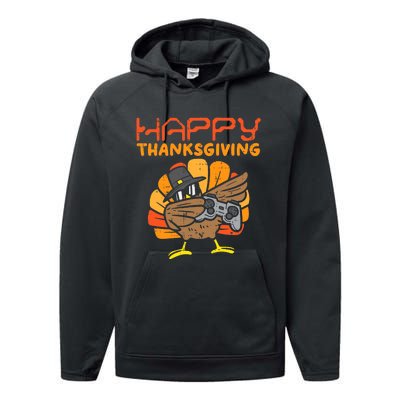 Happy Thanksgiving Dabbing Dance Gamer Turkey Performance Fleece Hoodie