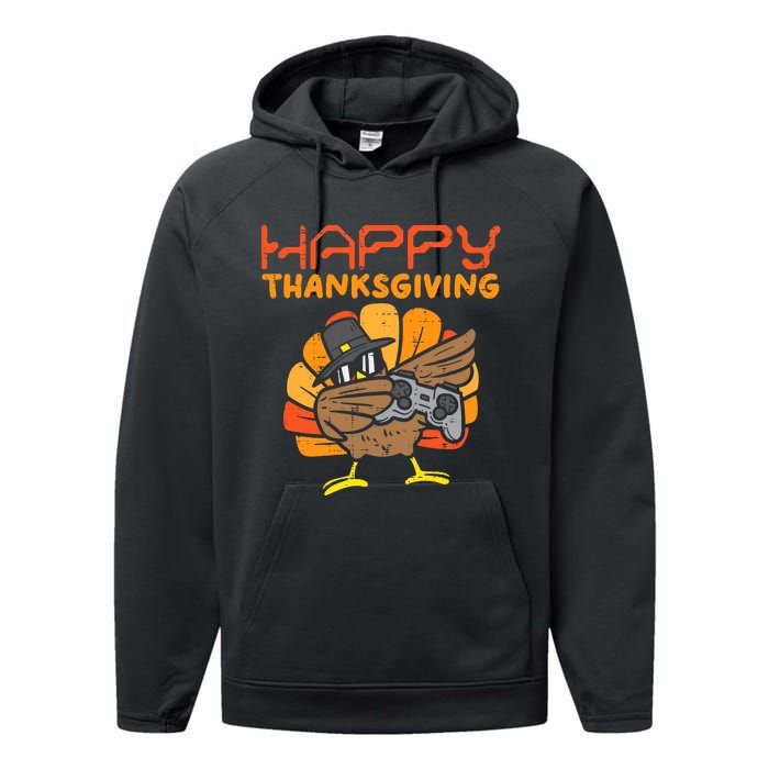 Happy Thanksgiving Dabbing Dance Gamer Turkey Performance Fleece Hoodie