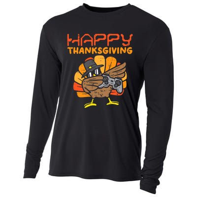 Happy Thanksgiving Dabbing Dance Gamer Turkey Cooling Performance Long Sleeve Crew