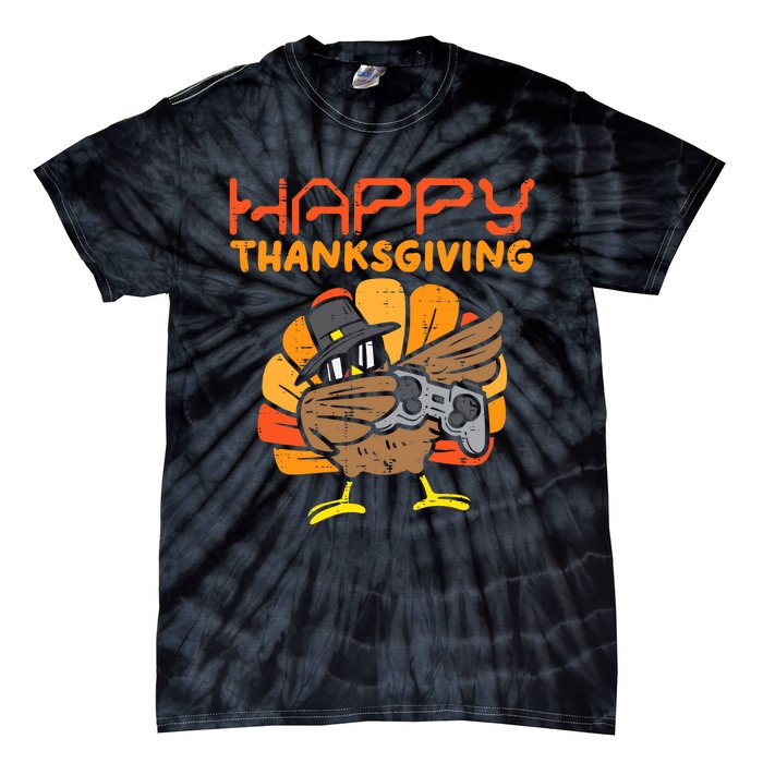 Happy Thanksgiving Dabbing Dance Gamer Turkey Tie-Dye T-Shirt