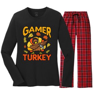 Happy Thanksgiving Dabbing Gamer Turkey Boys Women's Long Sleeve Flannel Pajama Set 