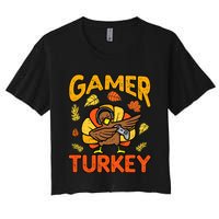 Happy Thanksgiving Dabbing Gamer Turkey Boys Women's Crop Top Tee