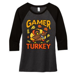 Happy Thanksgiving Dabbing Gamer Turkey Boys Women's Tri-Blend 3/4-Sleeve Raglan Shirt