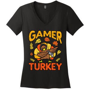 Happy Thanksgiving Dabbing Gamer Turkey Boys Women's V-Neck T-Shirt