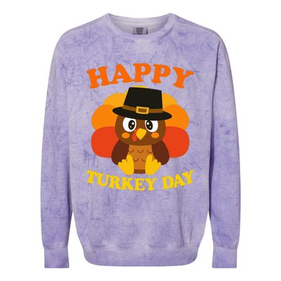 Happy Turkey Day Cute Little Pilgrim Gift Thanksgiving Colorblast Crewneck Sweatshirt