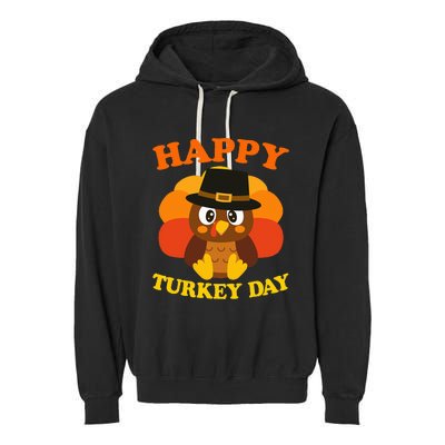 Happy Turkey Day Cute Little Pilgrim Gift Thanksgiving Garment-Dyed Fleece Hoodie