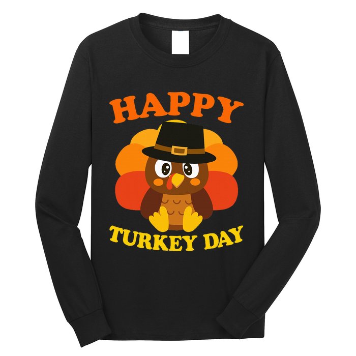 Happy Turkey Day Cute Little Pilgrim Gift Thanksgiving Long Sleeve Shirt