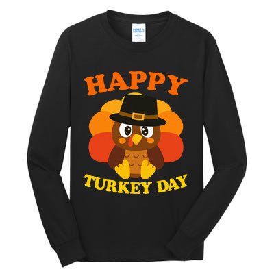 Happy Turkey Day Cute Little Pilgrim Gift Thanksgiving Tall Long Sleeve T-Shirt