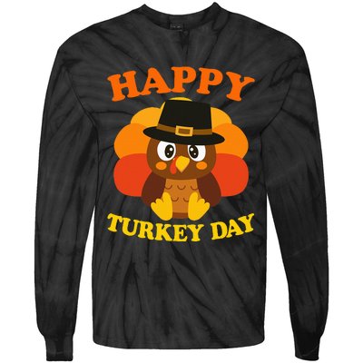 Happy Turkey Day Cute Little Pilgrim Gift Thanksgiving Tie-Dye Long Sleeve Shirt