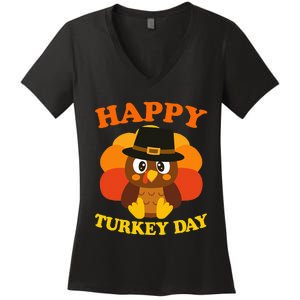 Happy Turkey Day Cute Little Pilgrim Gift Thanksgiving Women's V-Neck T-Shirt