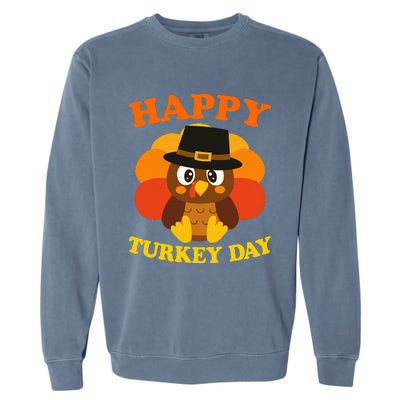 Happy Turkey Day Cute Little Pilgrim Gift Thanksgiving Garment-Dyed Sweatshirt