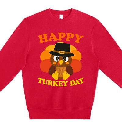 Happy Turkey Day Cute Little Pilgrim Gift Thanksgiving Premium Crewneck Sweatshirt