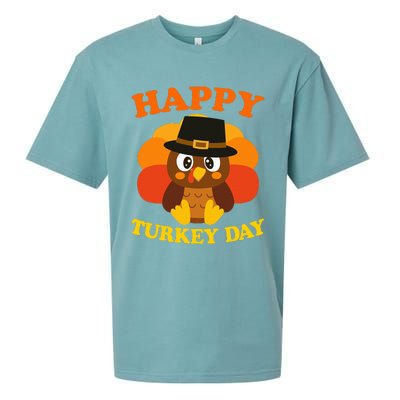 Happy Turkey Day Cute Little Pilgrim Gift Thanksgiving Sueded Cloud Jersey T-Shirt