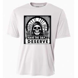 Have The Day You Deserve Peace Sign Skeleton Motivational Cooling Performance Crew T-Shirt