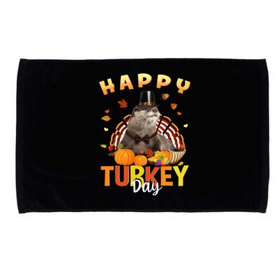 Happy Turkey Day Cute Otter Thanksgiving Day Tees Holiday Gift Microfiber Hand Towel