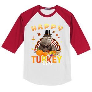 Happy Turkey Day Cute Otter Thanksgiving Day Tees Holiday Gift Kids Colorblock Raglan Jersey