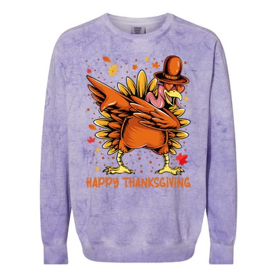 Happy Thanksgiving Dabbing Turkey Day Pilgrim Colorblast Crewneck Sweatshirt