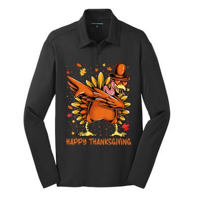 Happy Thanksgiving Dabbing Turkey Day Pilgrim Silk Touch Performance Long Sleeve Polo