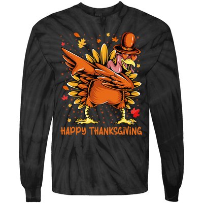 Happy Thanksgiving Dabbing Turkey Day Pilgrim Tie-Dye Long Sleeve Shirt